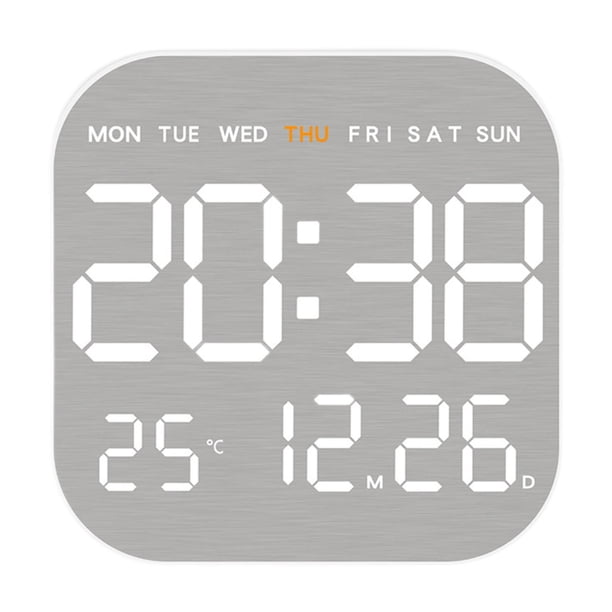 Reloj de pared digital con alarma, práctico y multifuncional, con semana, mes y fecha. Concha blanca