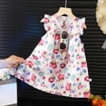 thumbnail image 2 of Quealent Toddler Girls Dress Cartoon Casual Dresses Flutter Sleeve Outfits 2-8Y (Pink, 5-6 Years), 2 of 6