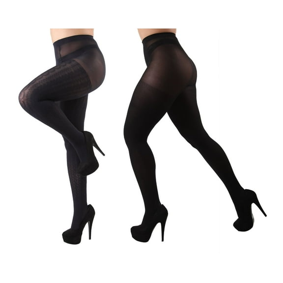 MeMoi Candelabra/Solid Control Top Tights 2 Pack - Womens - Female (Medium/Large, Navy-Black)