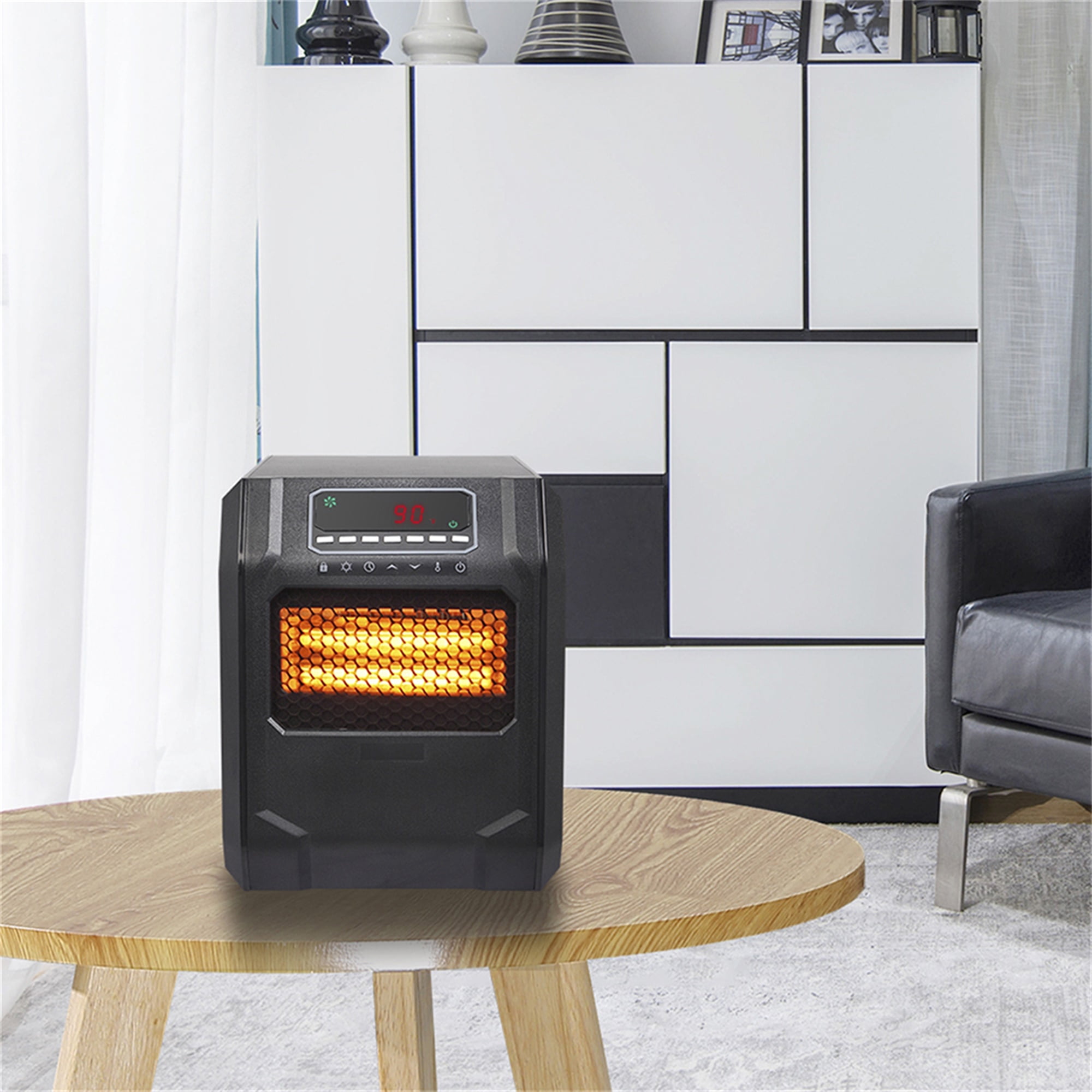 Kepooman 1500W Quartz Tube Heater Digital for Large Room Heating Black Fast Heating (Change to Metal Fan)