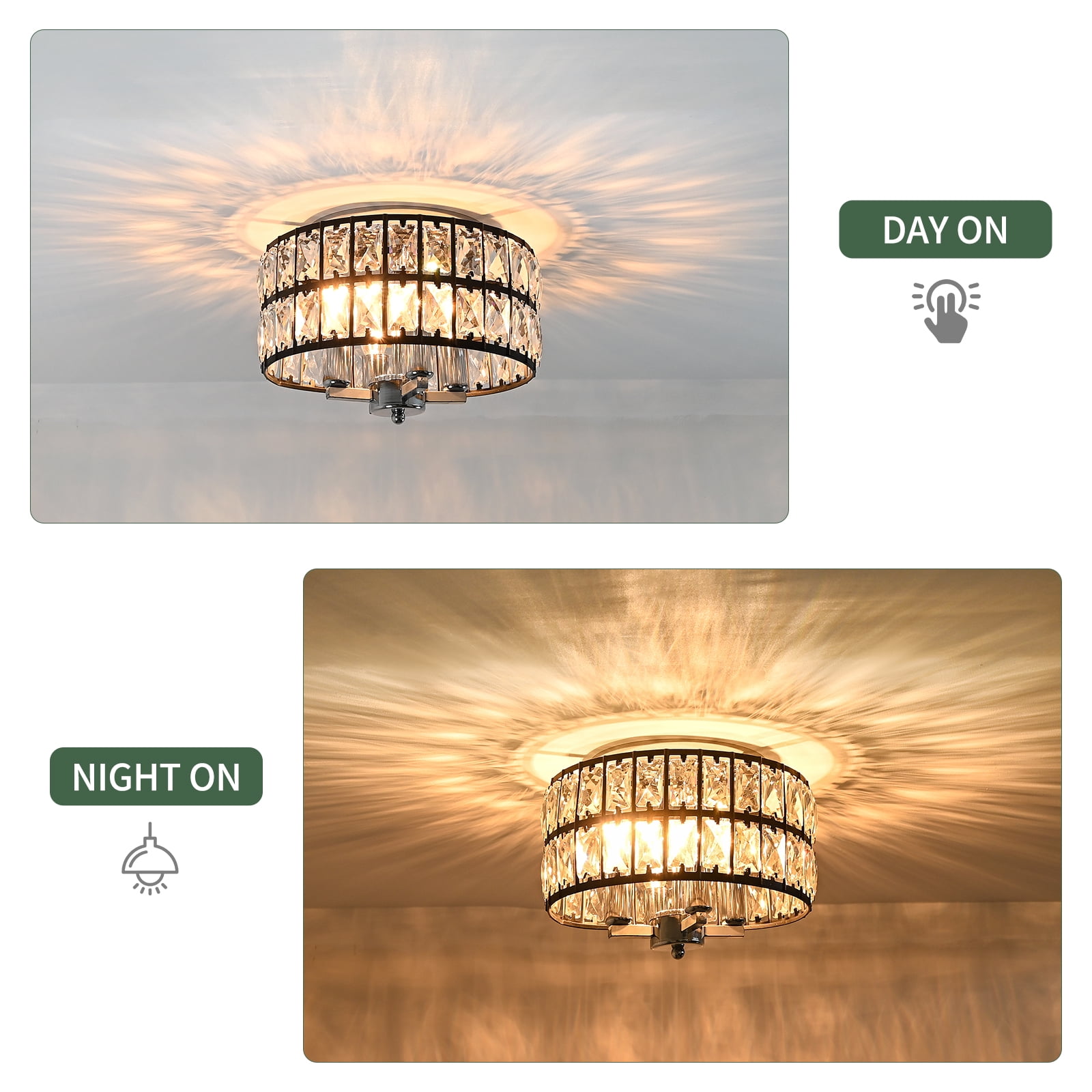 4-Light Modern Dimmable Crystal Flush Mount Ceiling Light for Dining Room, Living Room, Bedroom