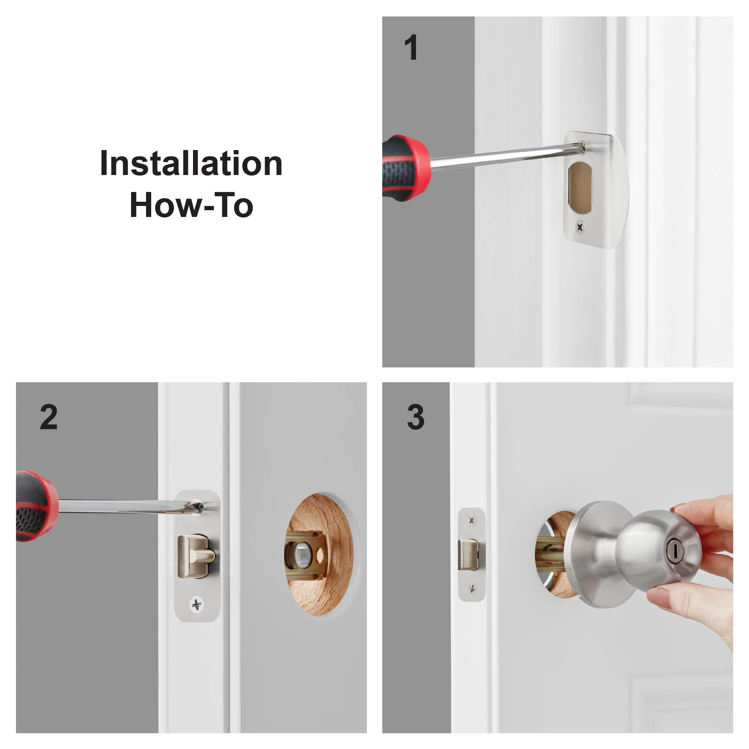 (4 pack) Hyper Tough Interior Locking Ball Privacy Bed and Bath Doorknob Stainless Steel Finish