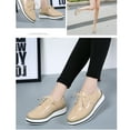 thumbnail image 5 of Lovskoo 2024 Women's Platform Leather Shoes Wingtips Square Toe Lace Up Thick Sole British Style Hollowed Out Shoes Beige, 5 of 7
