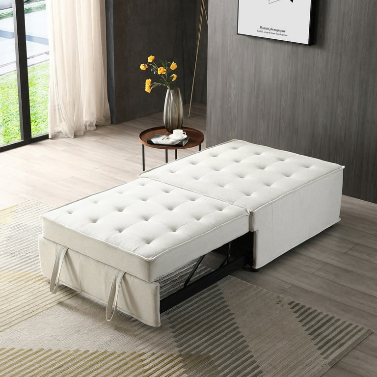 Folding Ottoman Sofa Bed Convertible Sleeper Chair with Removable Backrest 3 in 1 Multipurpose Lazy Sofa Pulling Out Sofa Bed for Living Room