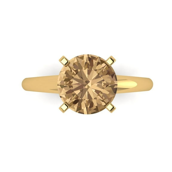 Solitaire Engagement Ring for Women - 2.5ct Simulated Champagne Diamond in 18K Yellow Gold Promise Ring