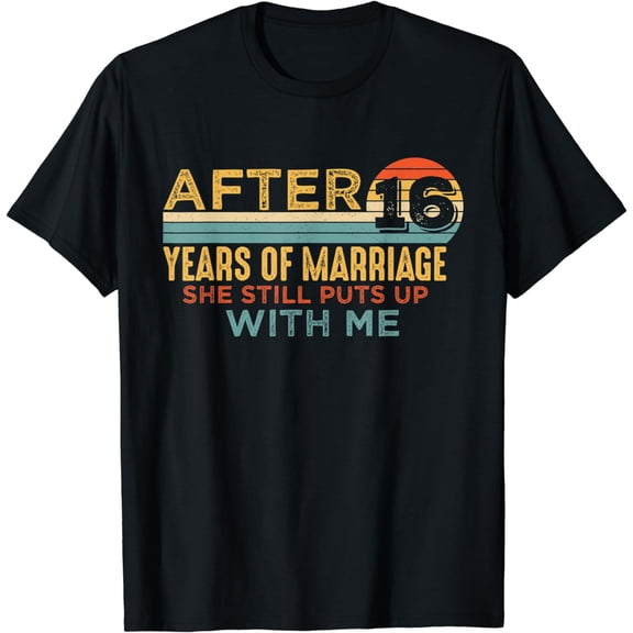 Mens 16th Wedding Anniversary Funny Husband 16 Years Marriage T-Shirt