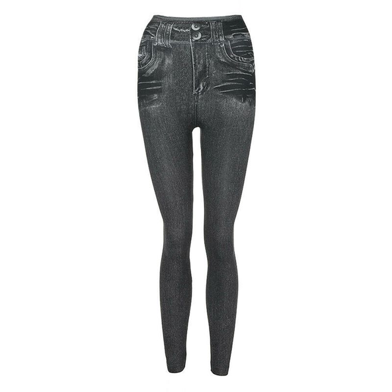 PWFE Real Pocket Short Fleece Imitation Jeans Leggings Women's Jean-Looking Jeggings High Waisted Leggings - image 5 of 7