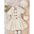 thumbnail image 2 of Coduop Kids Girls 2PCS Outfit Casual Short Sleeve Button Front A-Line Dress and Bowknot Hat, 2 of 8