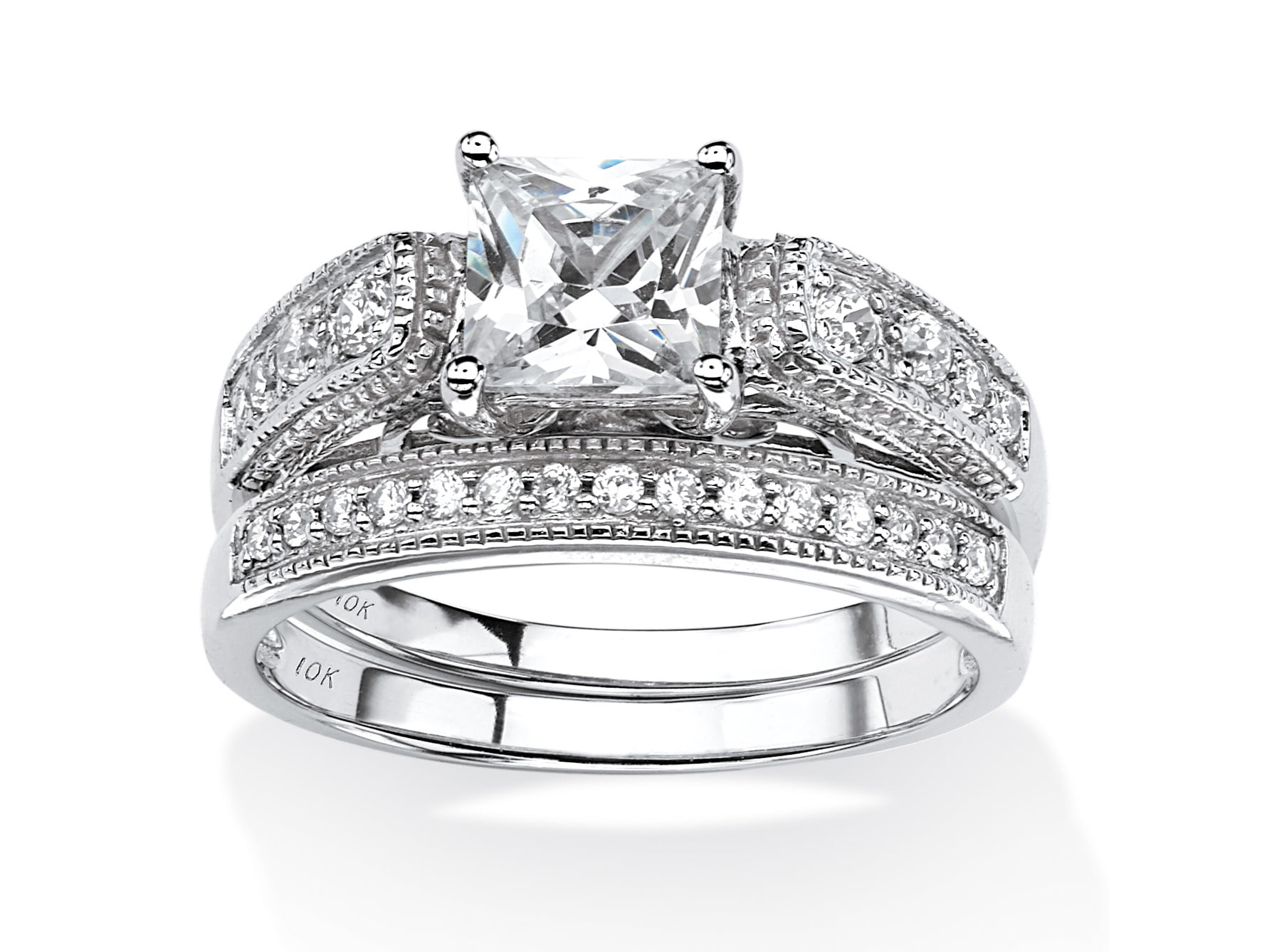 5ct 2pc Princess Cut Square CZ Black Bridal Ring Set Wedding Engagement Ring 