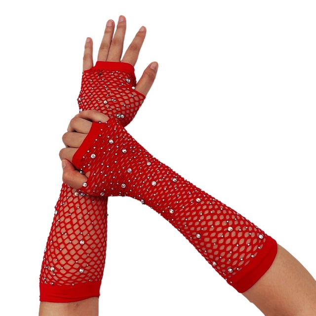 AWZXDE Gants pour Femmes Gants Sans Doigts en Maille Scintillants avec Strass pour Fête de Carnaval