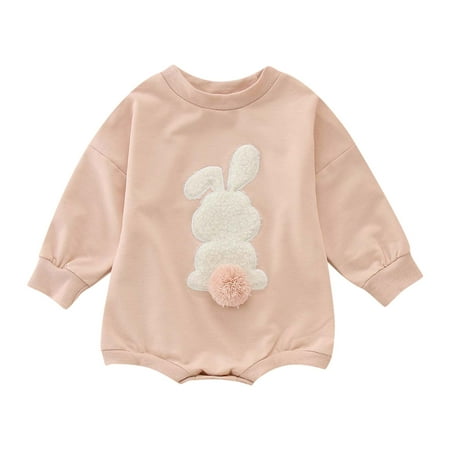 

PMVFHDE Leotard for Toddlers Boys Girls Easter Long Sleeve Cartoon Rabbit Embroider Pullover Romper Sweatshirt Bodysuits Red 6-12 Months