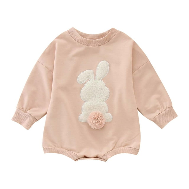 WEAIXIMIUNGChristmas Boys Girls Easter Long Sleeve Cartoon Rabbit Embroider Pullover Romper Sweatshirt Bodysuits 12-18 Months