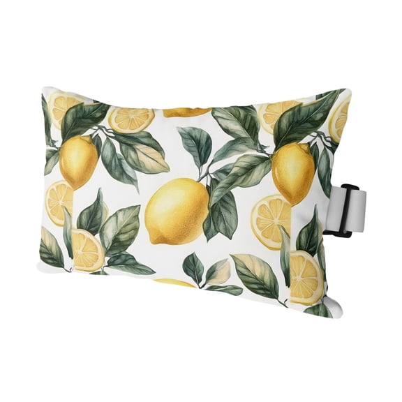Lemon Outdoor Pillows for Chaise Lounge Chair Waterproof Lumbar Pillows with Insert&Adjustable Strap Beach Headrest Pillow Summer Yellow Fruit Country Spring Leaf Plant Pillow for Patio Pool 11"x16"