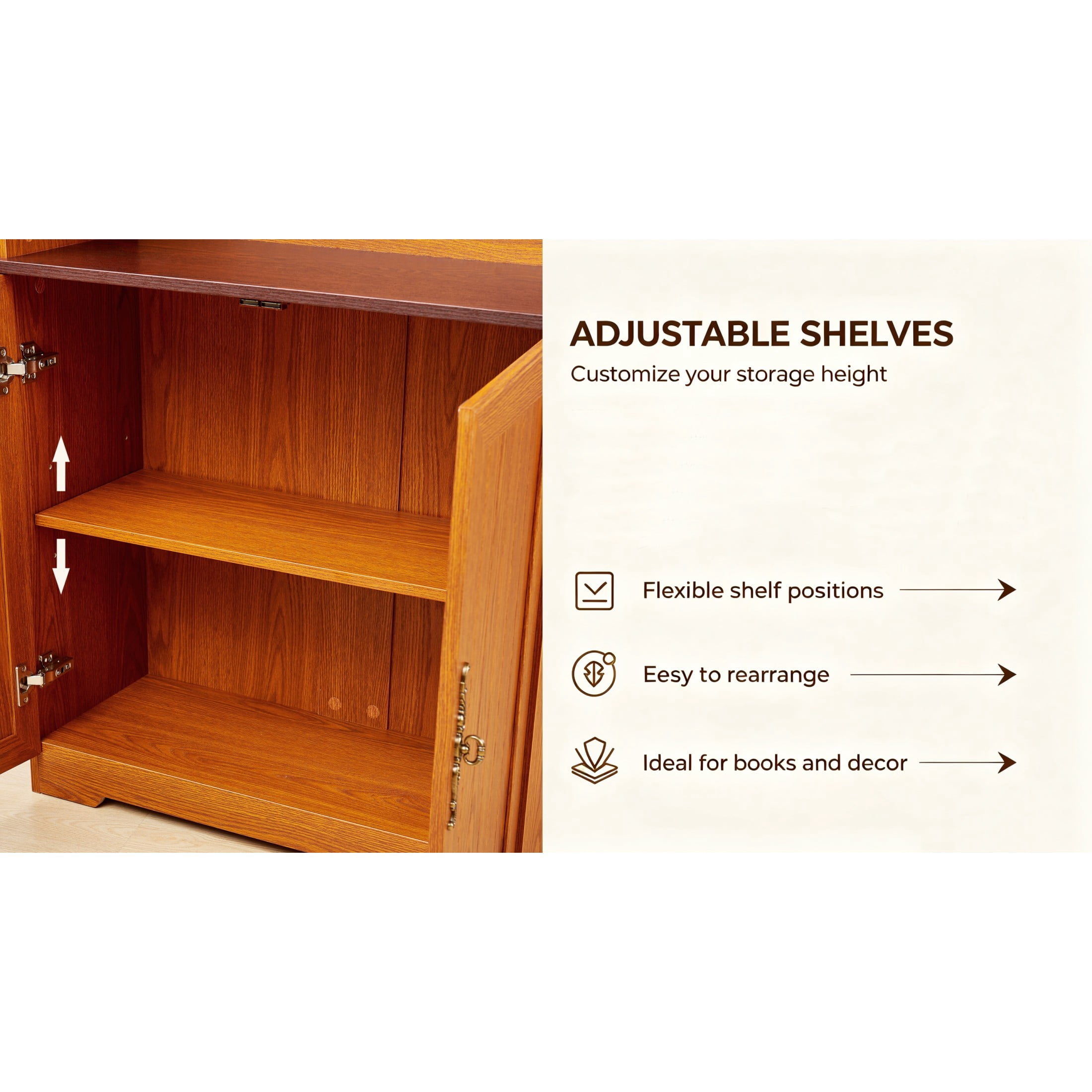 GDF Studio Calis 70.86" Tall Freestanding Storage Cabinet with Doors, Adjustable Shelves Display Cabinet, Dark Oak