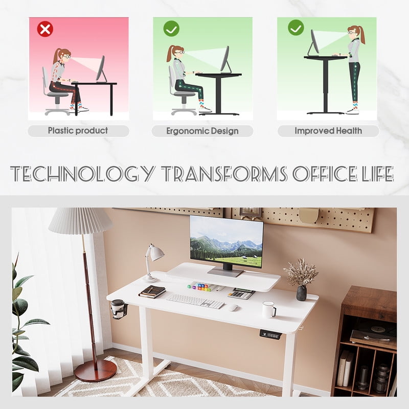 Homall 47" Wide Electric Standing Desk with Monitor Stand Lifting Range 28~46" Height Adjustable Stand Up Office Desk for Home Office, White