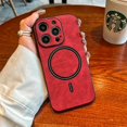 thumbnail image 1 of Luxury Matte Leather For Magsafe Magnetic Wireless Charge Case For iPhone 16 15 14 Plus 13 11 12 Pro Max X S XR Shockproof Cover Red For iPhone 14 ProMax, 1 of 6