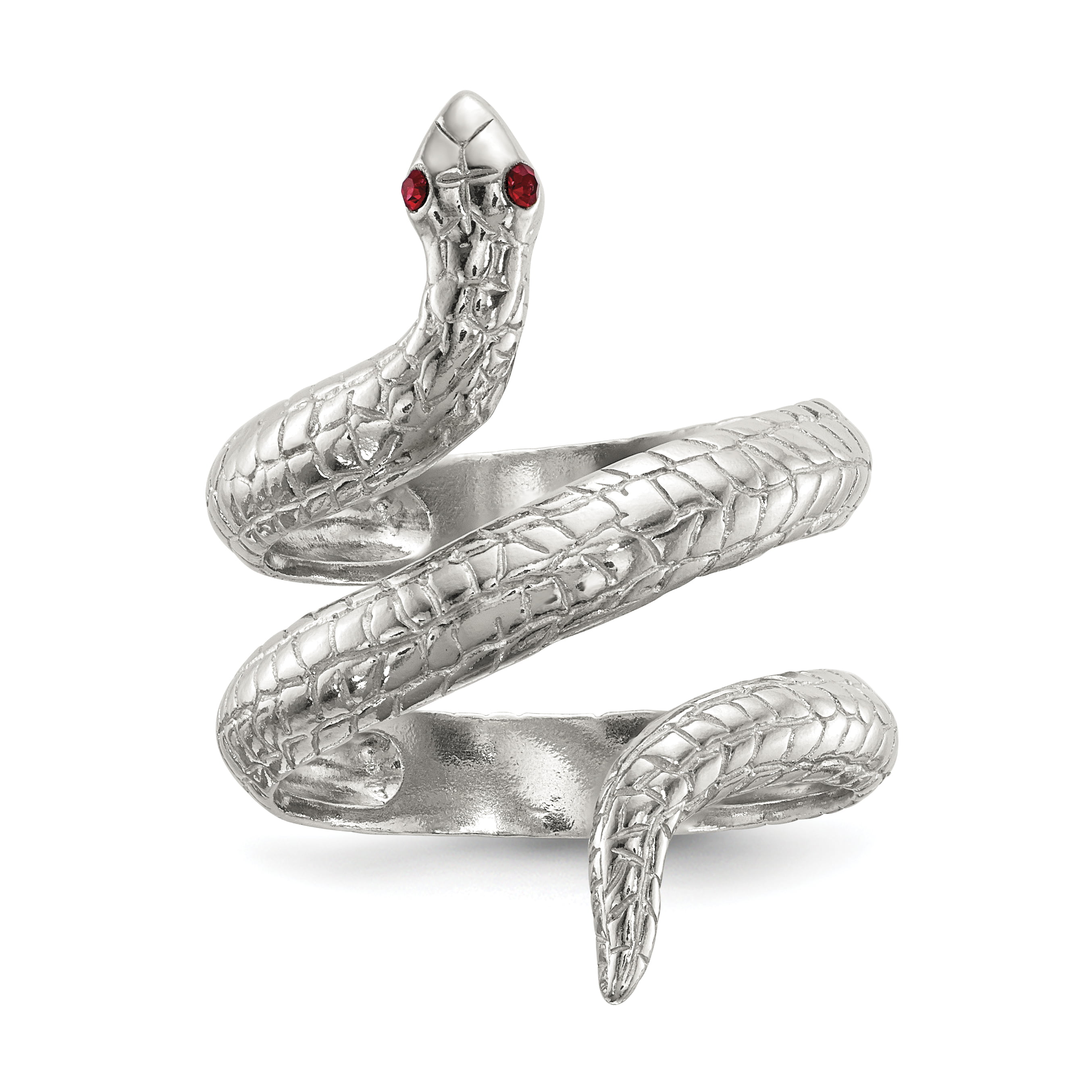 925 Sterling Silver Red Eye Crystal Snake Band Ring Size 8.00