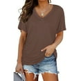 thumbnail image 2 of Hauaitttt Short Sleeves V Neck Plain Color Soft Loose Fitting Summer T Shirts Women Long Shirt Women T Pack Running Shirts Women Casual Shirts Shirts for Women Casual Summer Shirts Women Casual Long, 2 of 6