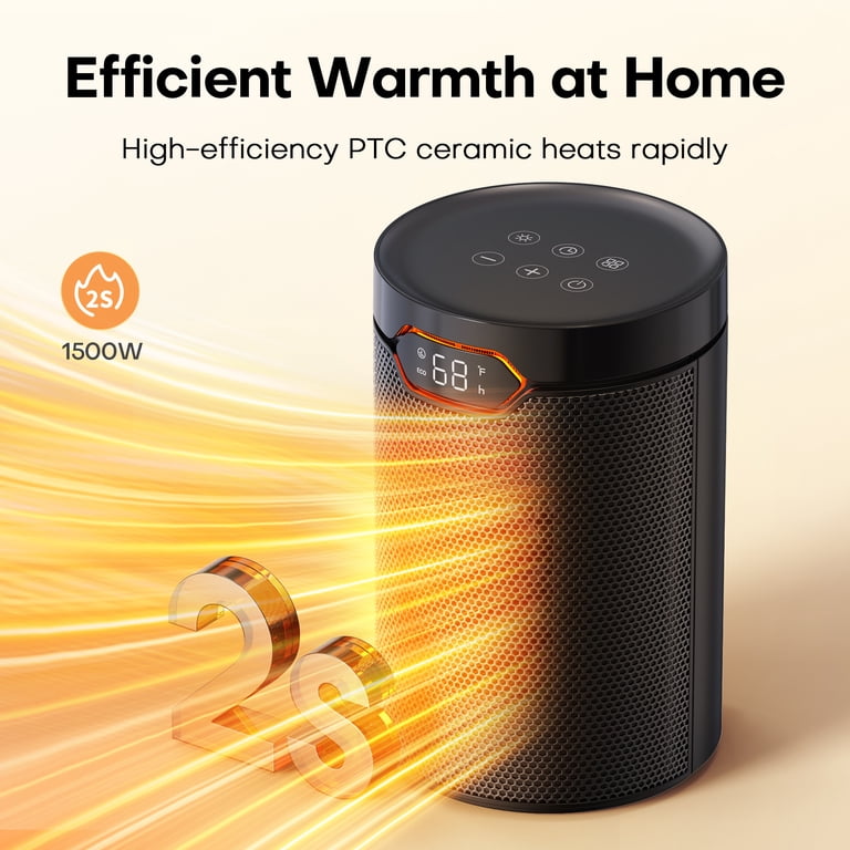 ECOWELL Ceramic Space Heater - 1500W, 18 Inch, Oscillating, With Thermostat & Tip-Over Protection