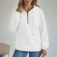thumbnail image 4 of CQONEPT Women's Hoodies Drawstring 1/4 Zip Dressy Casual Sweatshirts with Pockets Outdoor Trendy Fleece Lined Pullover White XL, 4 of 6