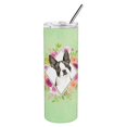 thumbnail image 1 of Gobelet Mince en Acier Inoxydable à Double Paroi 20 oz Boston Terrier Fleurs Vertes, 1 of 1
