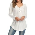 thumbnail image 3 of SWQZVT Women's Long Sleeve Blouses V-Neck Dressy Casual Tunic Tops Soft Comfy Shirts Button Down White Comfort Color Tee, 3 of 6