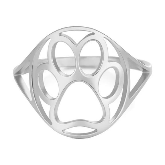 PAURO Women Stainless Steel Ring Cut-Out Cute Puppy Dog Cat Paw Print Rings for Pet Lovers Silver Size 11