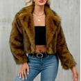 thumbnail image 2 of ZQGJB Women Faux Fuzzy Warm Coat Fluffy Long Sleeve Open Front Cropped Plush Thick Jacket LapeL Collared Shaggy 2025 Warm Winter Outwear Tops Brown#02 S, 2 of 9