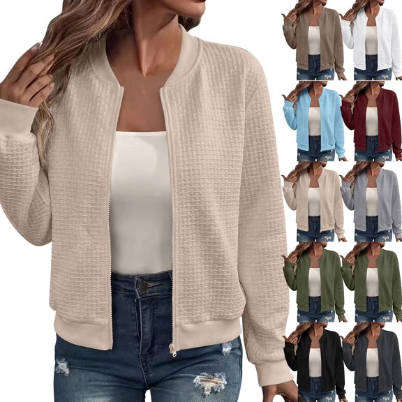 MaFYtyTPR Fall Winter Casual Coat for Women Women's Casual Solid Color Long Sleeved Zipper Comfortable Jacket Tops