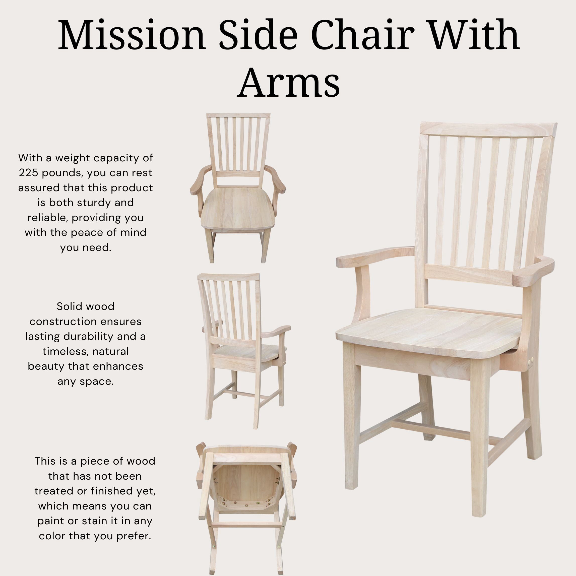 International Concepts Mission Wood Dining Chair with Arms, Unfinished