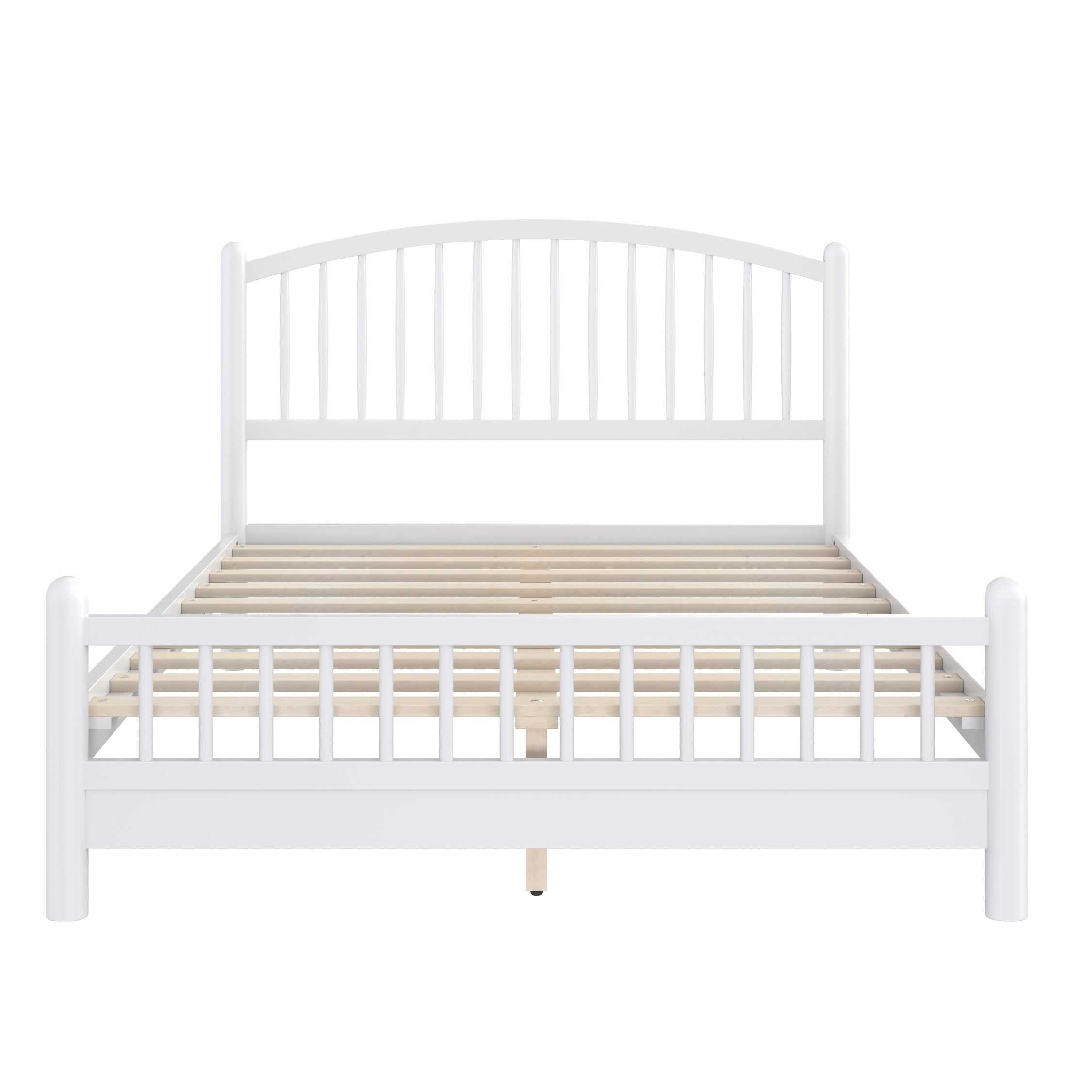 Noble House Alaric Queen Wood Platform Bed Frame, Arched Spindle Headboard, Noise-Free Foundation, White