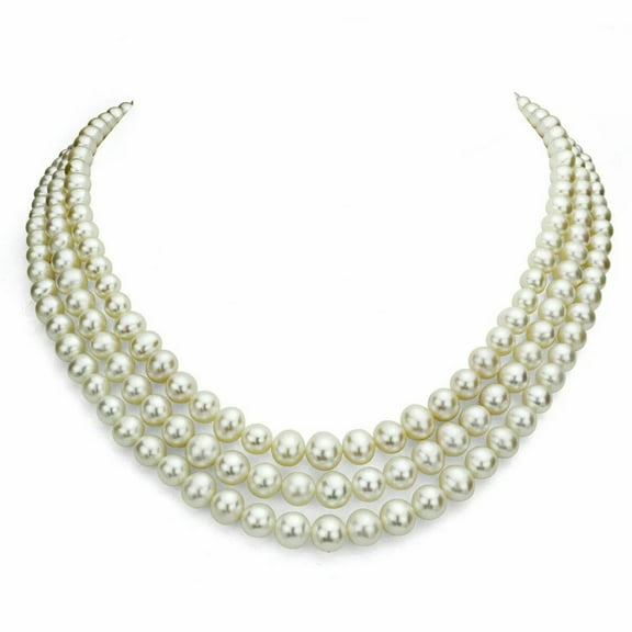 K-KED 3 Strand AAA 6-7mm Natural Akoya White Pearl Necklace 18 Inch 14k Gold Clasp