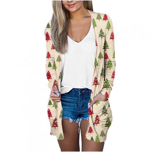 Cárdigan de Navidad Para Mujer, Blusa Holgada de Manga Larga Con Estampado de Moda Para Otoño Odeerbi ODB197549