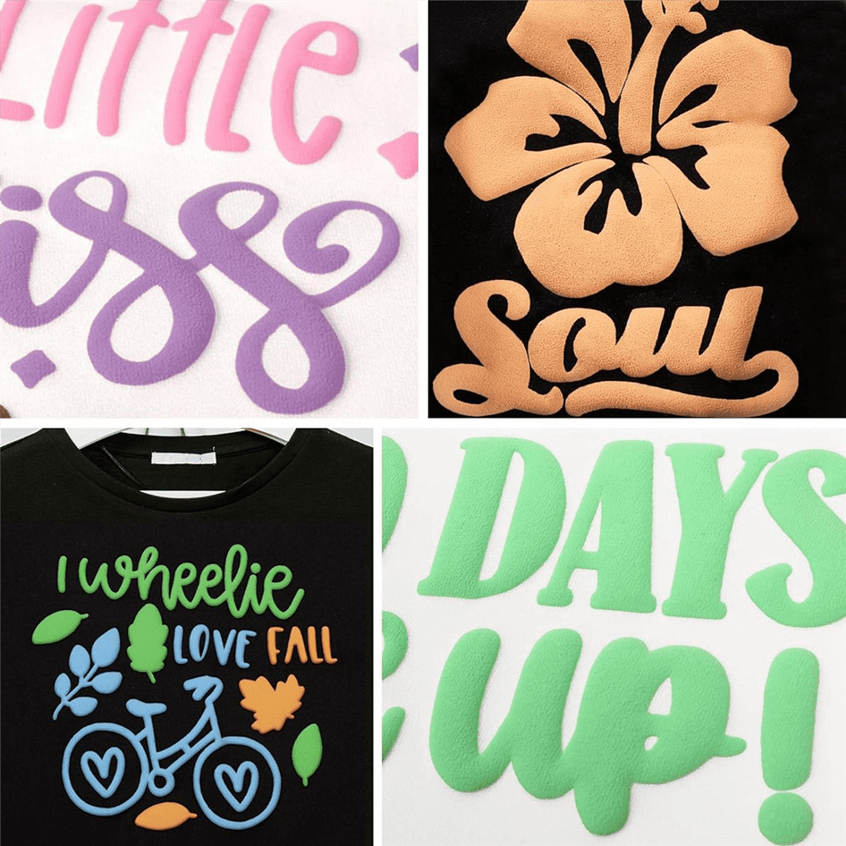 16x Transfer-8 Colors 3D Puff HTV Heat Transfer Vinyl 30X25cm Pastel Colored Puffy Iron-on T-Shirt