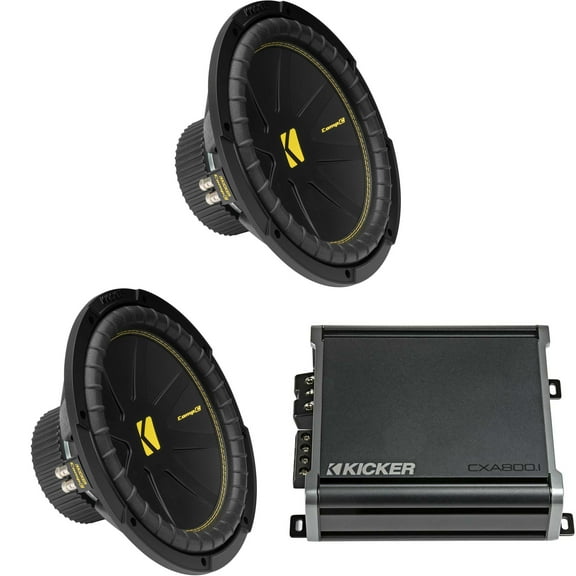 Kicker (2) 50CWCD124 CompC 12" Subwoofer, Dual 4-Ohm with CXA8001 Amp Bundle