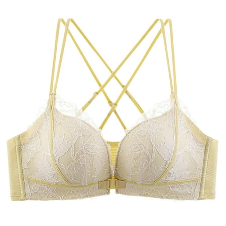 fheaev Front Closure Bras For Women No Underwire Front Buckle Sexy Lace Beautiful Back Adjustable Shoulder Strap Front Buckle Support Everyday Bra Minimizer Bra