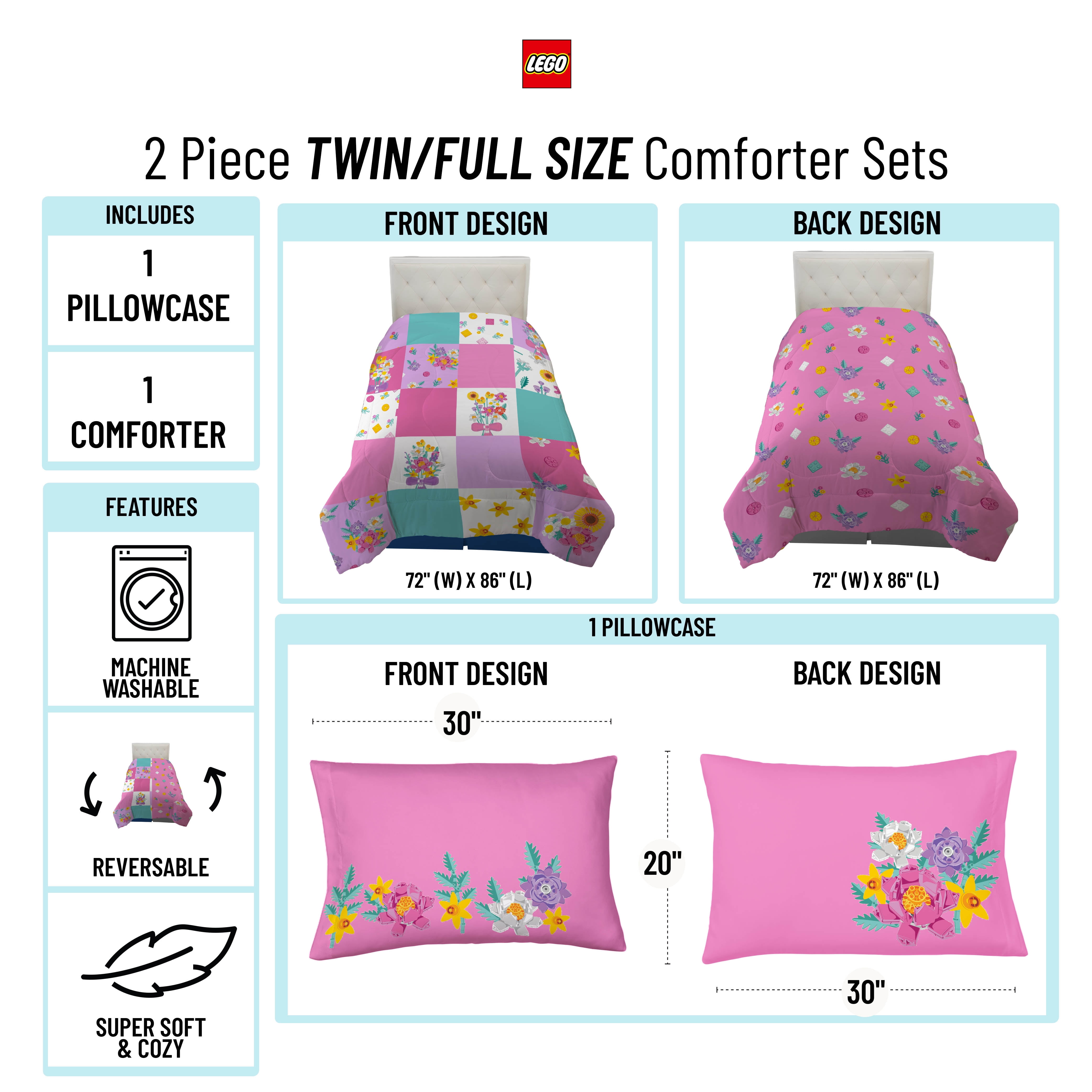 LEGO® Floral(s) Kids Multicolor Reversible Comforter Set, Twin/Full, 72 x 86 in
