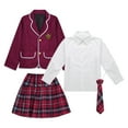 thumbnail image 3 of Kaerm Kids Girls Japanese School Uniform Anime Outfits Long Sleeve Coat with Shirt Tie Mini Skirt Set Burgundy 10-12, 3 of 7