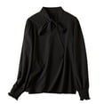 thumbnail image 2 of kakina CMSX Women's Bow Tie Neck Long Sleeve Blouse,Fashion Solid Color Silk Button Down Shirt Chiffon Work Shirt formal Casual Wear Cardigan Thin Tops, 2 of 9