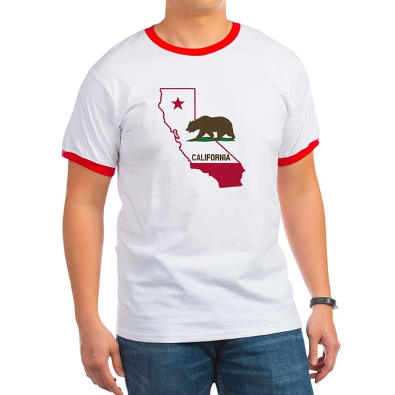 CafePress - CALI STATE W BEAR T Shirt - 100% Cotton Ringed T-Shirt