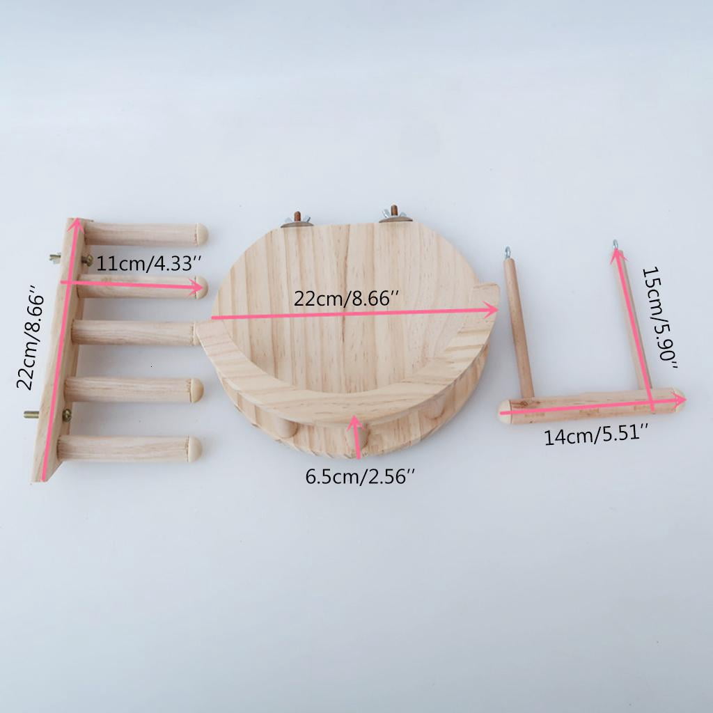 3Pcs Wooden Hamster Platform Small Pet Fence for Play Stand Climbing Ladder Swing Cage Toy Guinea Pigs Exercise Toy for Perch