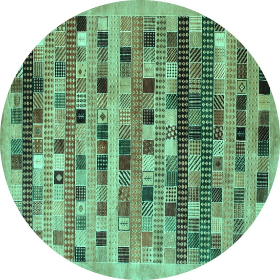Ahgly Company Machine Washable Indoor Round Abstract Turquoise Blue Contemporary Area Rugs, 7' Round