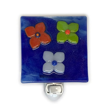 

Snazzy Glass - Night Light - 3 Flowers on Blue