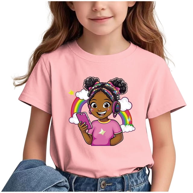 RXIRUCGD 2025 Summer Clothes for Kids Printed Pattern T-shirt With Short Sleeves For Children In The Back Of School Season Round Neck Half Sleeve Casual Versatile Top