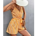 thumbnail image 3 of Mono a rayas con lazo en la cintura, cuello en V cruzado, tirantes de corte bajo, pantalones cortos informales sueltos, mono de verano, 3 of 6