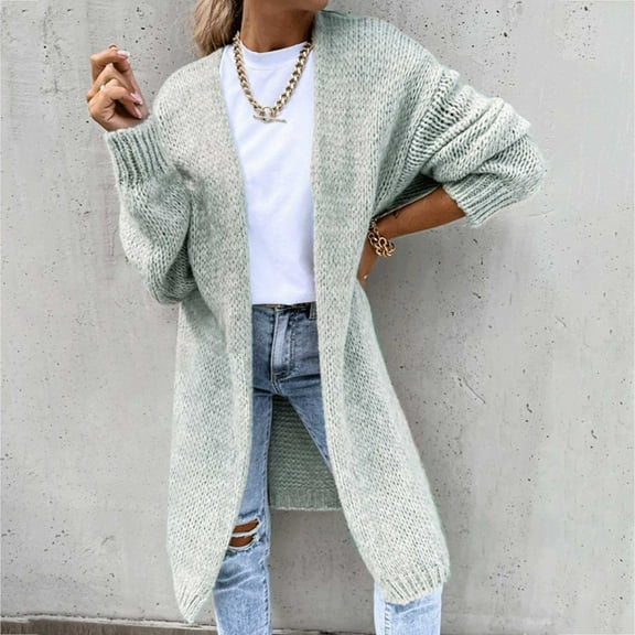 Jacenvly Womens Cardigan Sweaters Long Sleeve Solid Knit Winter Coats For Women Soft Warm Knee Length Tops Loose Casual Jacket Blouse