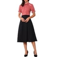 thumbnail image 2 of Allegra K Vintage Peter Pan Collar Blouse for Women's 2023 Short Sleeve Button Down Shirt XL Red, 2 of 6