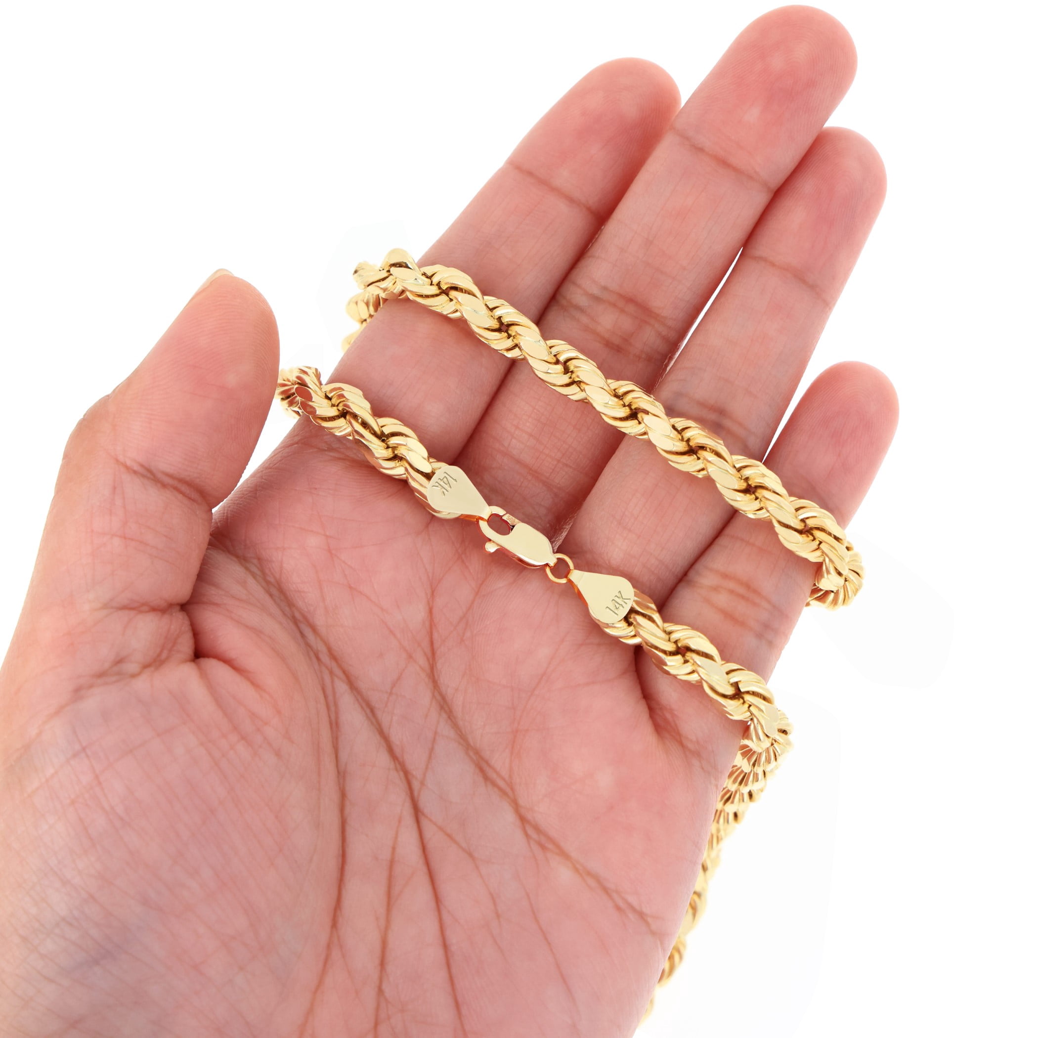 Nuragold 14k Yellow Gold 7mm Rope Chain Diamond Cut Bracelet (7.5"-9") Italian Jewelry for Men