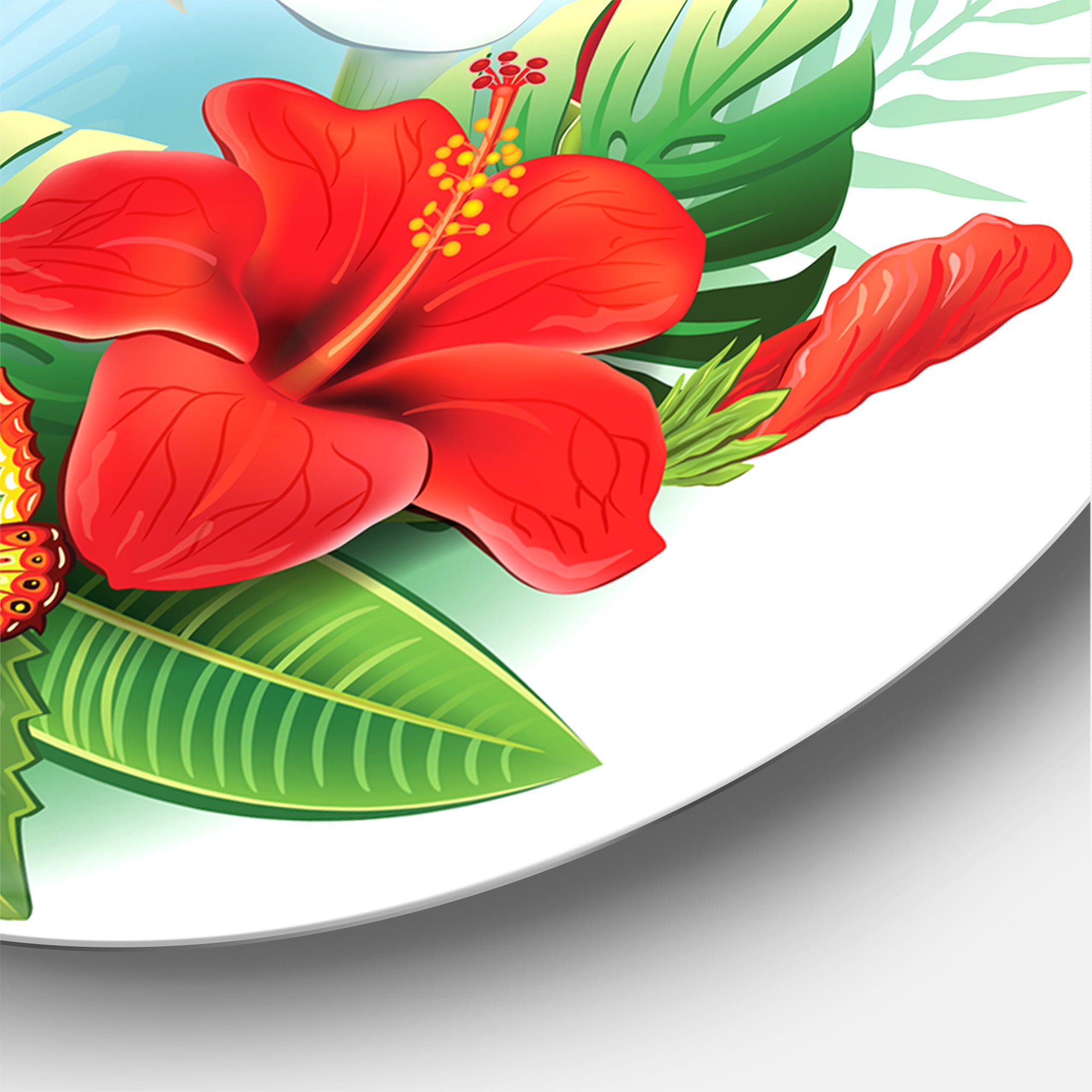 Designart 'Arrangement with Flamingo and Tropical Flowers' Traditional Circle Metal Wall Art 29x29 - Disc of 29