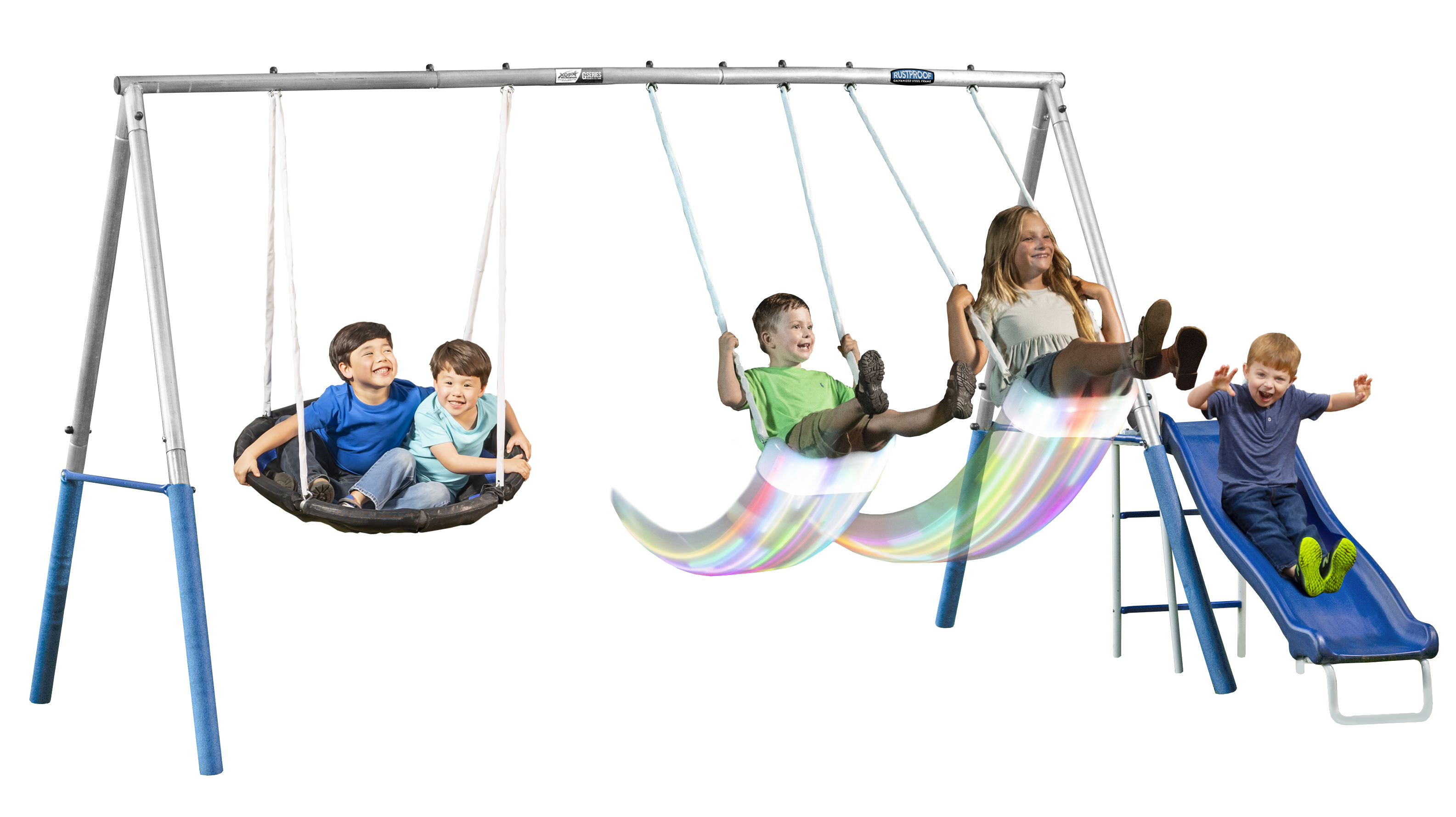 XDP Recreation FIREFLY Metal Swing Set with Slide & FIREFLY LED Swing Seats